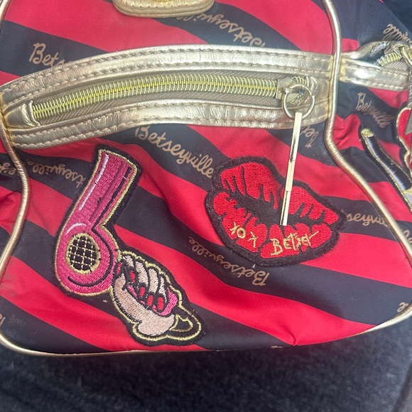 Betseyville Red & Black Stripe Cosmetic Satchel by Betsey Johnson - Picture 3 of 7